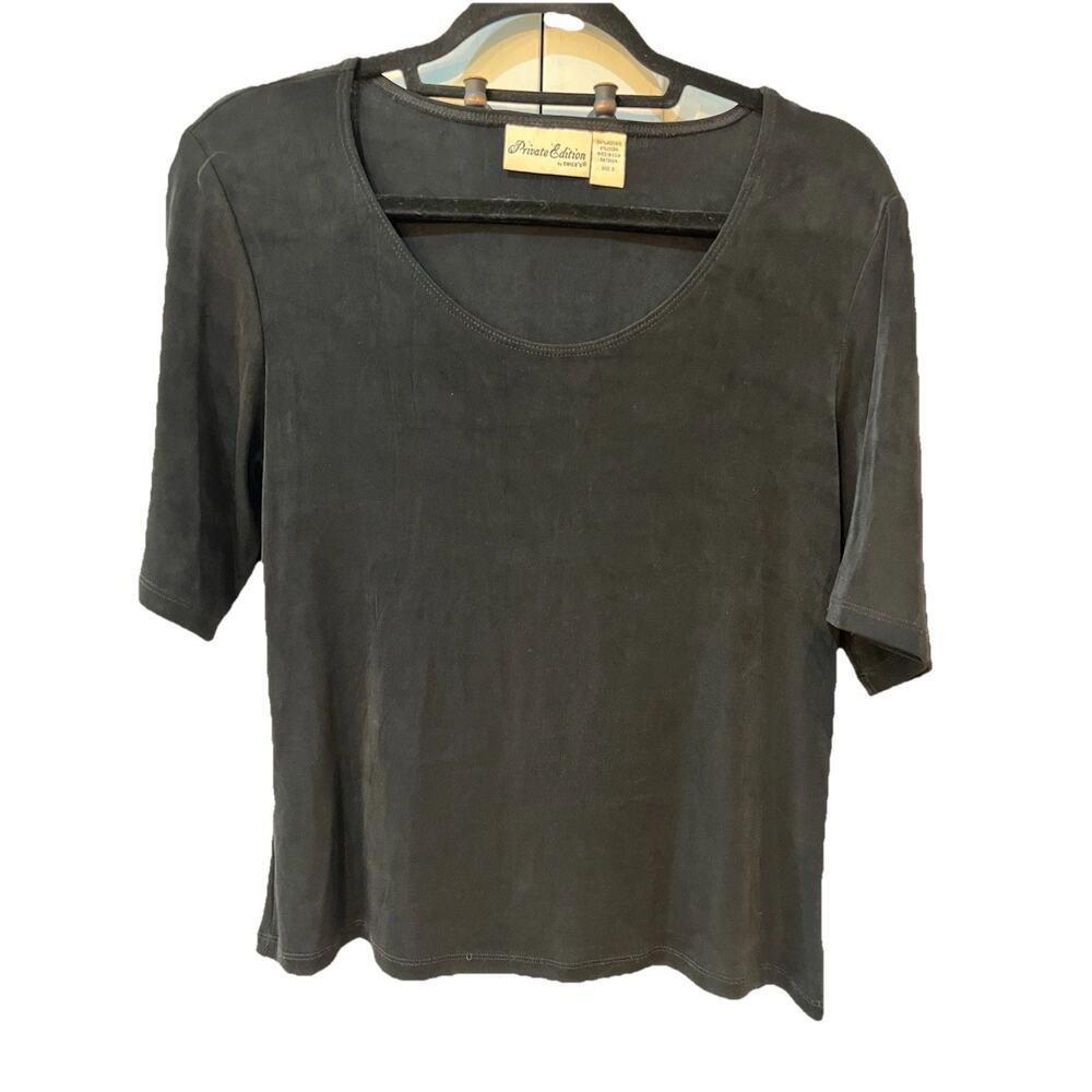 Private Editions By Chicos Size 2 Top Womens Large Black Slinky Liquid Knit